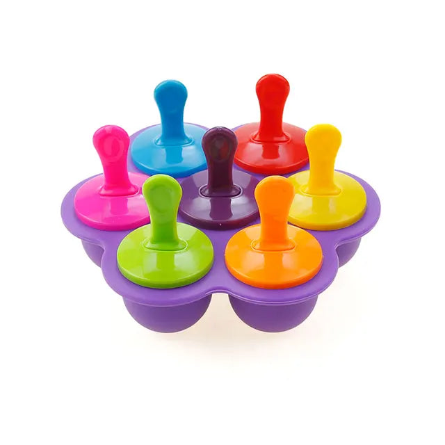 Bunte Silikon-Eisformen, 7-teilig, wiederverwendbar, für hausgemachtes Eis am Stiel.