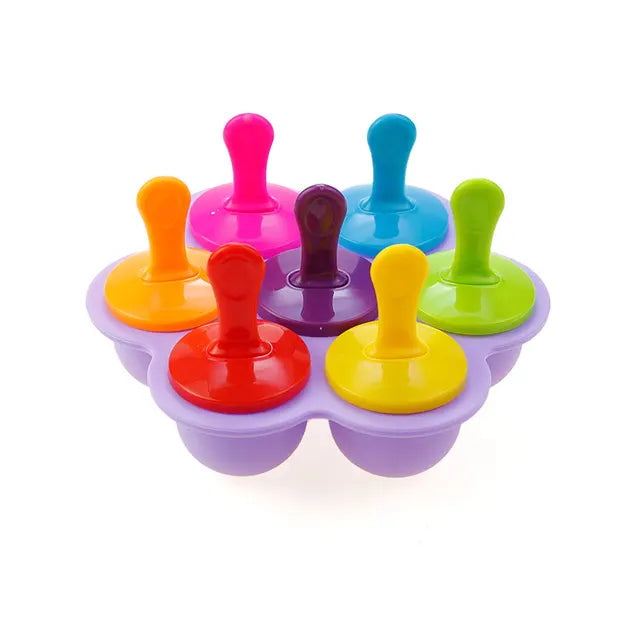 Bunte Eisformen aus Kunststoff, 7-teilig, für selbstgemachtes Eis am Stiel, wiederverwendbar.