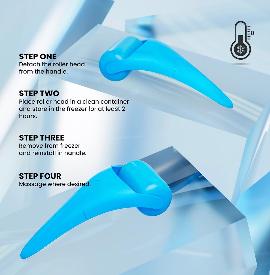 Blauer Eisroller für Gesichtsmassage, Kunststoff, abnehmbar, kühlend, Hautpflege-Tool.