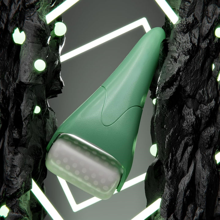 Grüner Eisroller für Gesichtsmassage, Hautpflege, Anti-Aging, Kunststoff, modern, schwarz-grün.