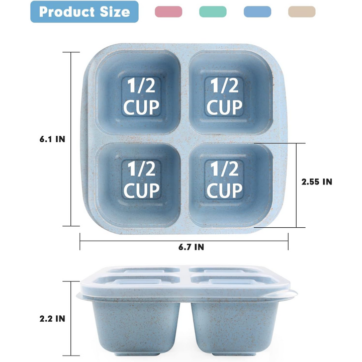 Blauer Silikon-Eiswürfelbehälter, 4 Fächer, 1/2 Tasse, BPA-frei, stapelbar, 6,7x6,1 Zoll