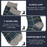 Graue und blaue Karosocken mit elastischem Bündchen, Y-Ferse, bequeme Zehennaht.