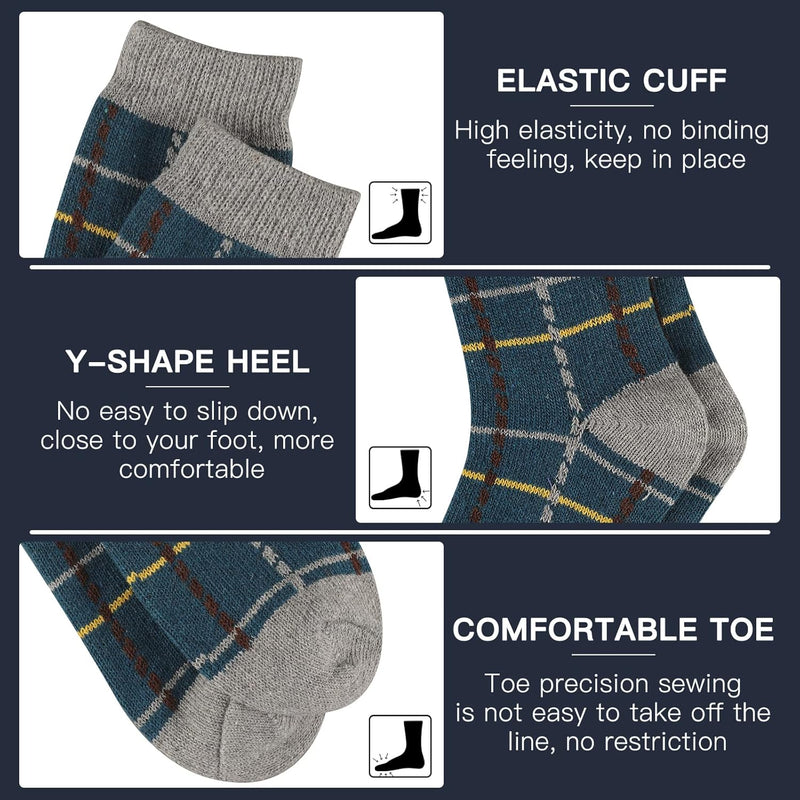 Graue und blaue Karosocken mit elastischem Bündchen, Y-Ferse, bequeme Zehennaht.