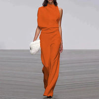 Eleganter Damen-Jumpsuit, orange, ärmellos, weite Beine, Sommermode 2023, festlich.