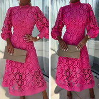 Elegantes pinkfarbenes Spitzen-Maxikleid, französisch inspiriert, Abendmode, Damenmode.