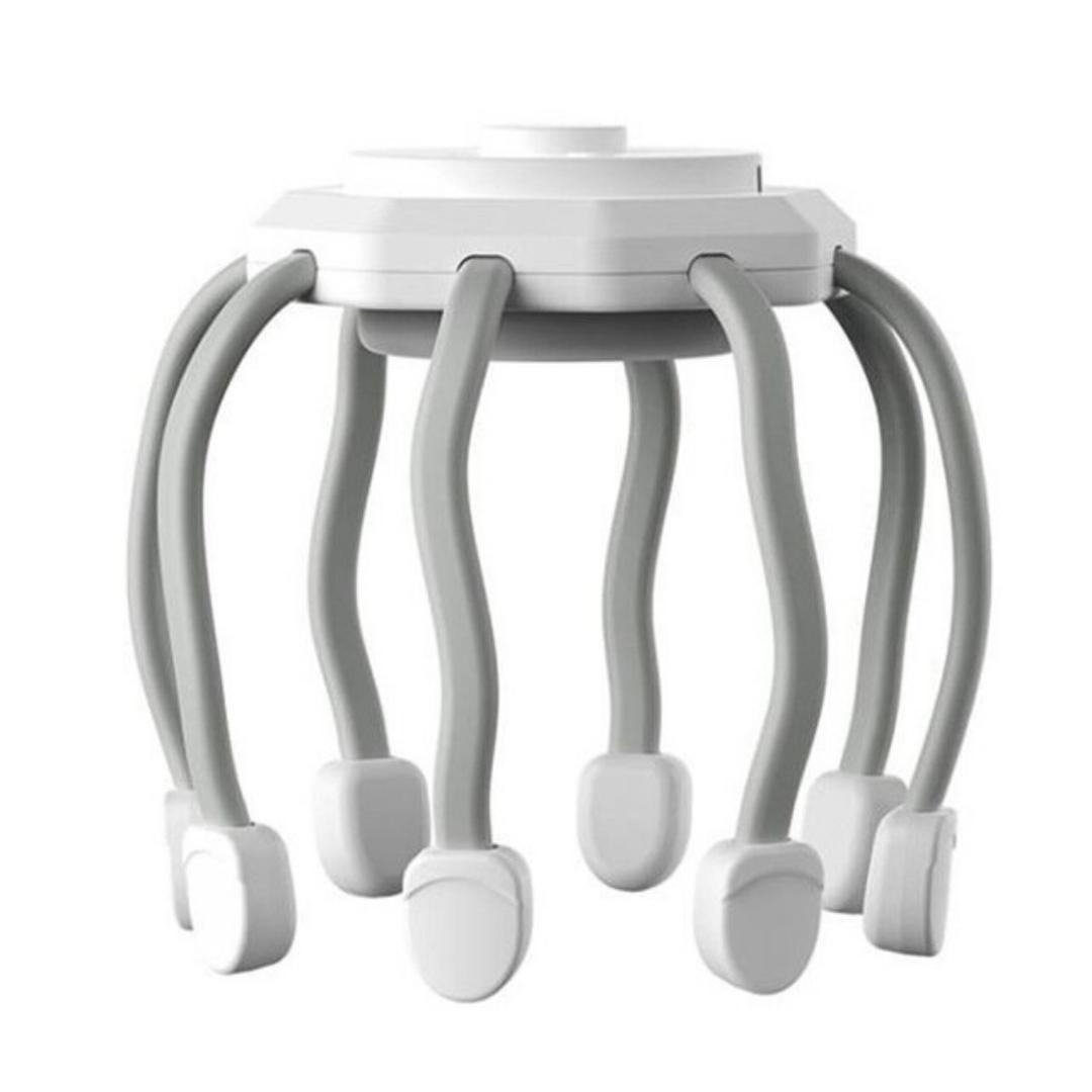 Elektrischer Kopfhaut-Massager, weiß, Silikon, stressabbauend, Haarstimulation, handfrei.