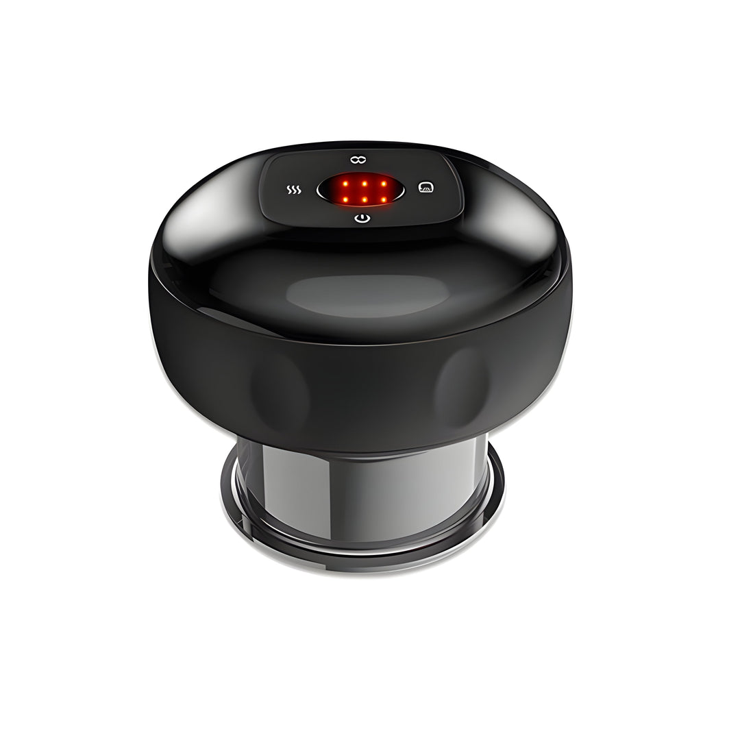 Schwarzes elektrisches Massagegerät mit LED-Anzeige, tragbar, kabellos, Muskelentspannung.