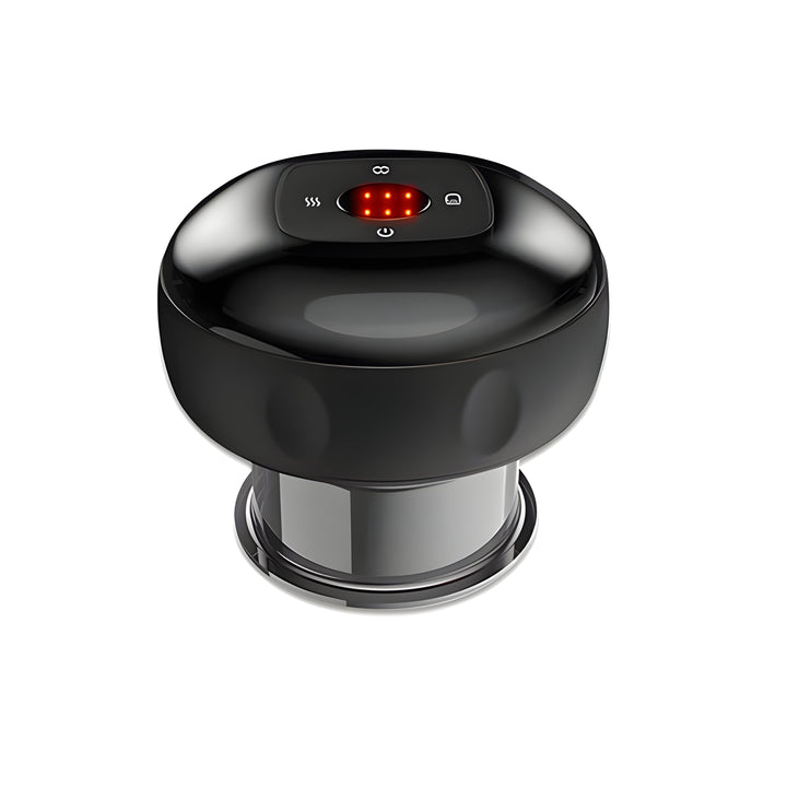 Schwarzes elektrisches Massagegerät mit LED-Anzeige, tragbar, kabellos, Muskelentspannung.