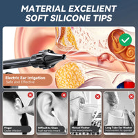 Elektrische Ohrspülung mit weichen Silikonspitzen, sicher und effektiv zur Ohrreinigung.