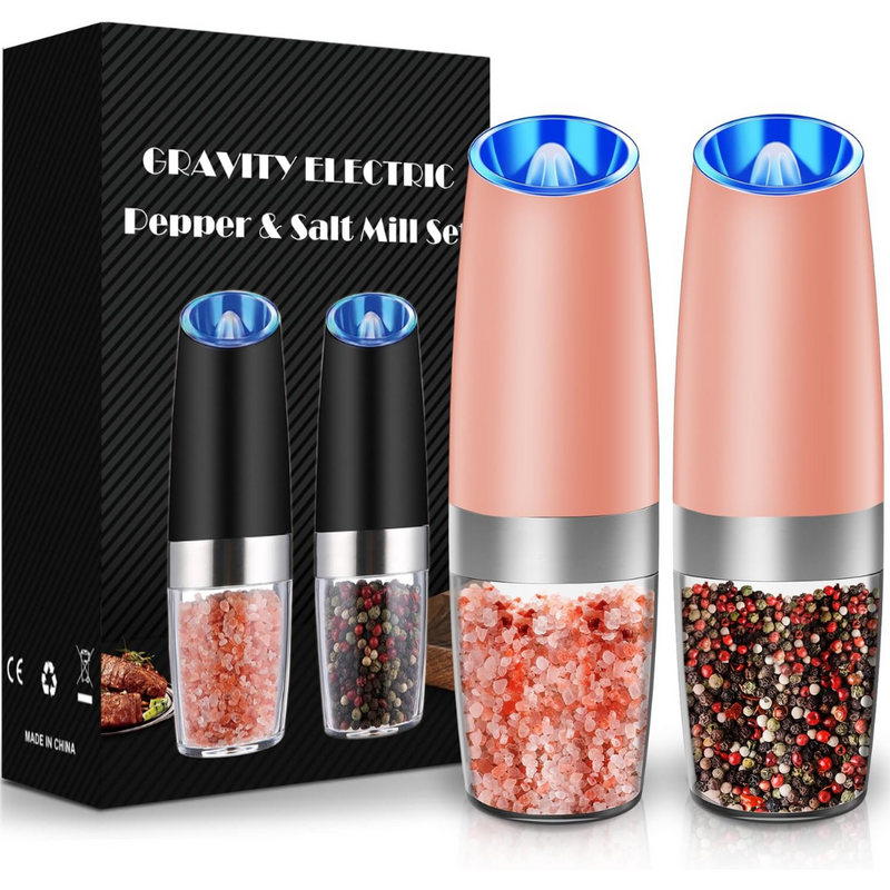 Elektrische Salz- und Pfeffermühle Set, rosa, LED-Licht, batteriebetrieben, Küche Zubehör