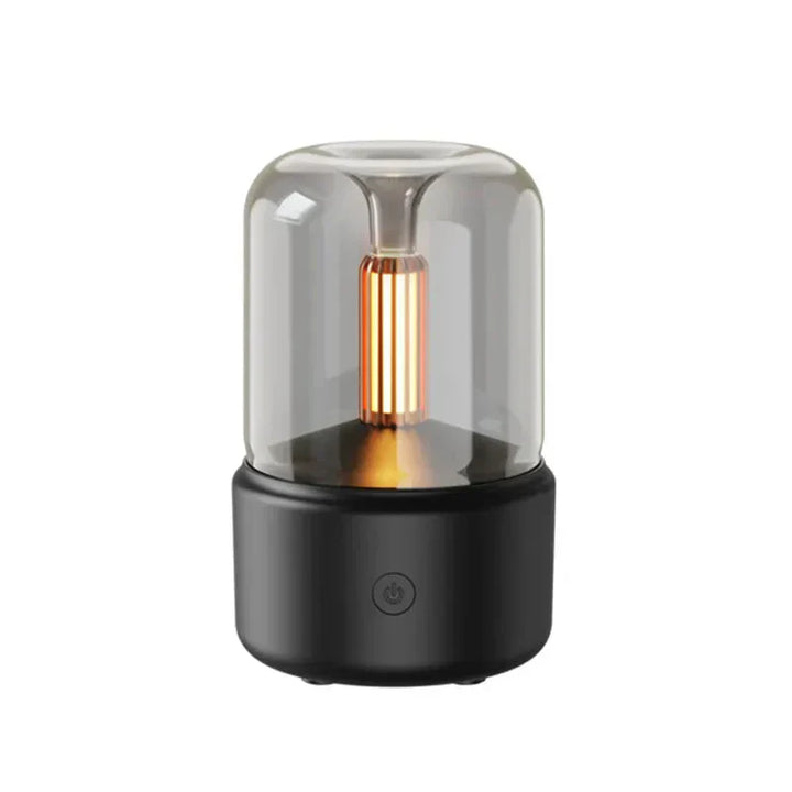 Schwarzer elektrischer Aromatherapie-Diffuser mit Glaskuppel und LED-Licht, modern und stilvoll.