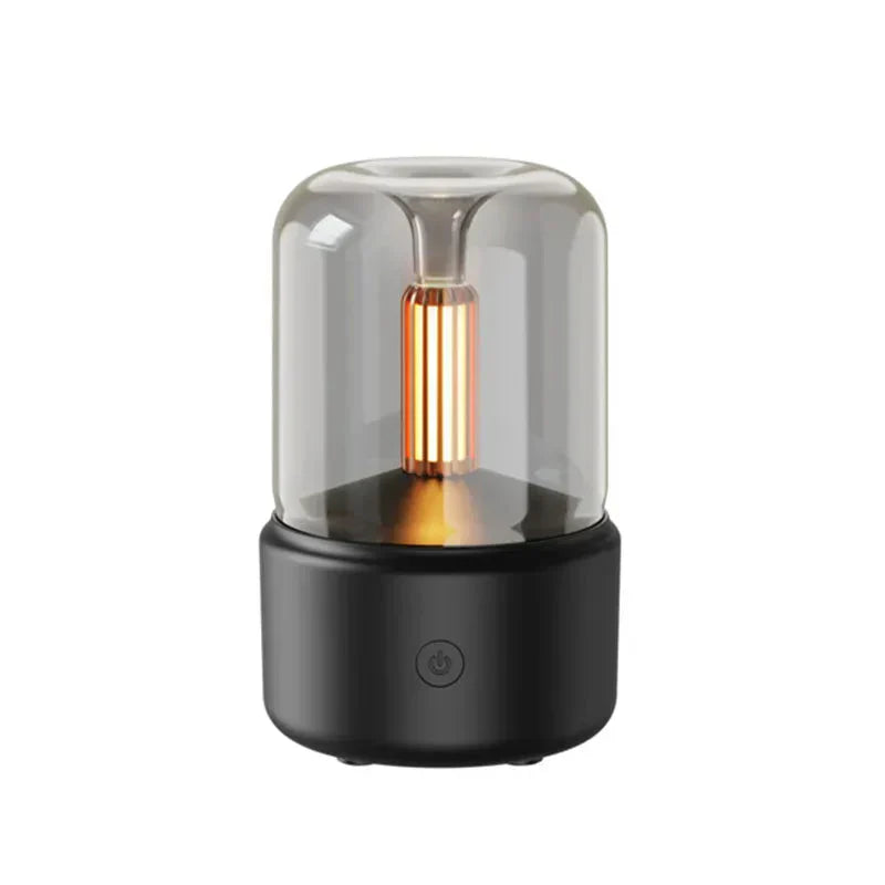 Schwarzer elektrischer Aromatherapie-Diffuser mit Glaskuppel und LED-Licht, modern und stilvoll.