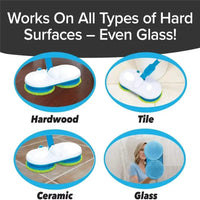 Elektrischer Bodenreiniger für Hartholz, Fliesen, Keramik, Glas; weiß-blaues Design.