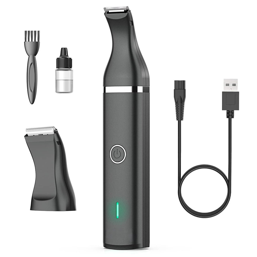 Elektrischer Nasenhaarschneider Set, schwarz, USB-aufladbar, mit Zubehör.