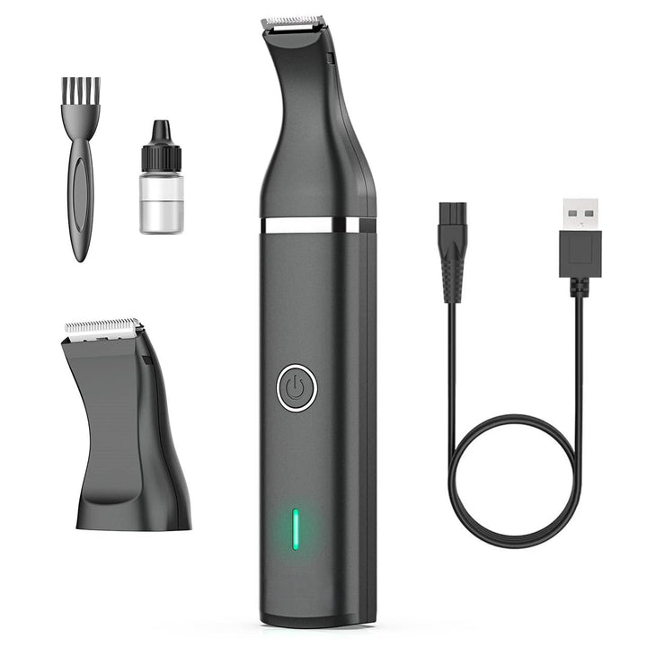 Elektrischer Nasenhaarschneider Set, schwarz, USB-aufladbar, mit Zubehör.