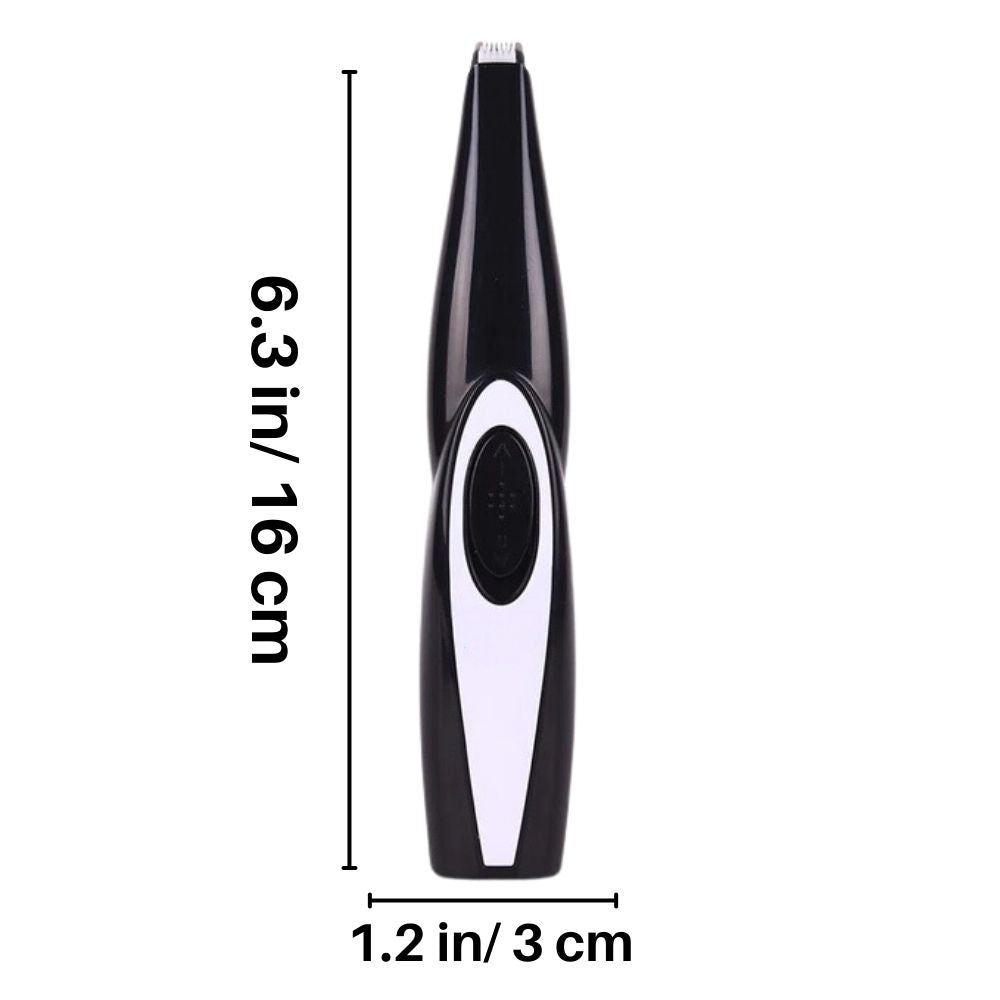 Schwarzer elektrischer Haarschneider, 16 cm, ergonomisches Design, kabellos, präzise Klingen.