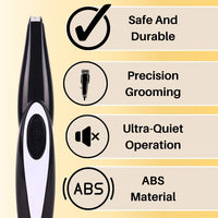 Schwarzer elektrischer Trimmer, sicher, langlebig, präzise Pflege, leiser Betrieb, ABS-Material.