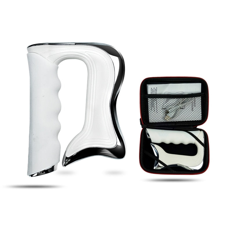 Weißer Handgrifftrainer mit schwarzem Akzent, ergonomisch, inkl. Tragetasche.