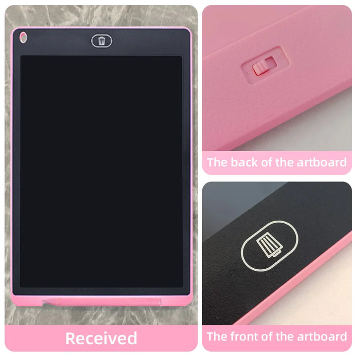 Rosa LCD-Schreibtafel, digital, tragbar, mit Löschfunktion, ideal für Notizen und Zeichnungen.
