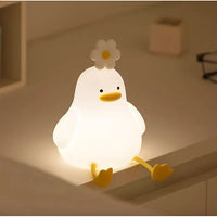 Nachtlicht Ente LED Lampe, weiß, gelb, Blumen-Dekor, Kinderzimmer Beleuchtung, USB-aufladbar