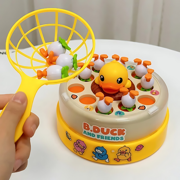 B. Duck Angelspiel für Kinder, gelb, mit Netz und Entenfiguren, interaktives Lernspielzeug.