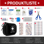Erste-Hilfe-Set mit Pflastern, Verbänden, Schere, Pinzette, CPR-Maske, Augenkissen, Tasche.