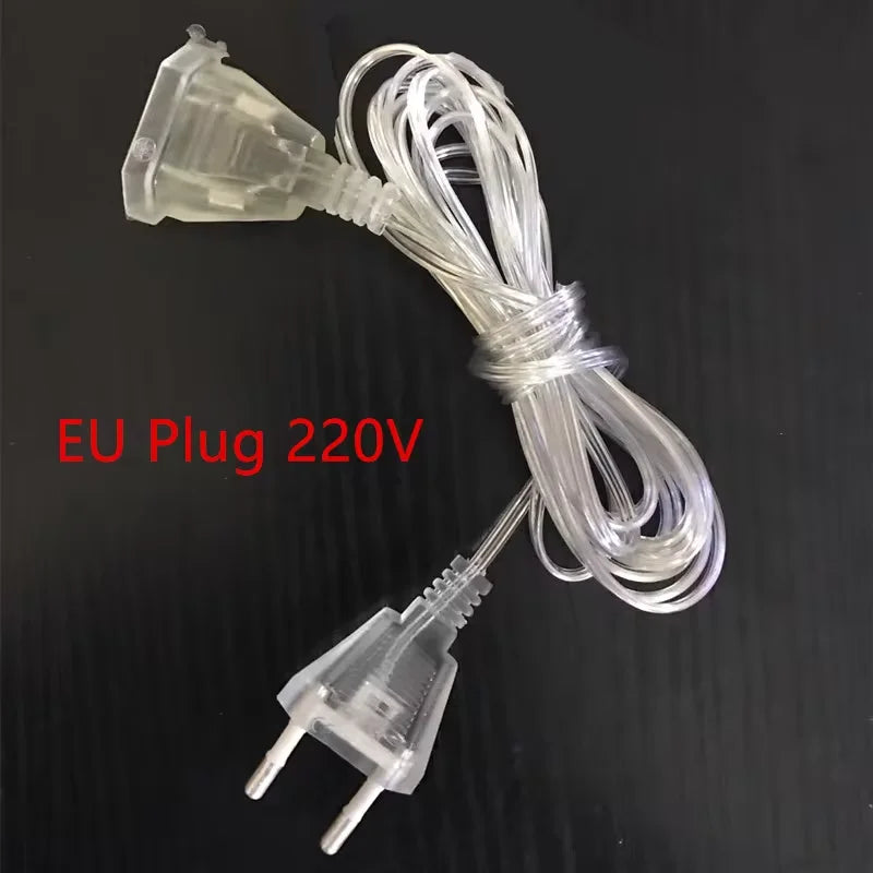 Transparente EU-Stecker 220V Kabel, Kunststoff, für Beleuchtung, langlebig, sicher.