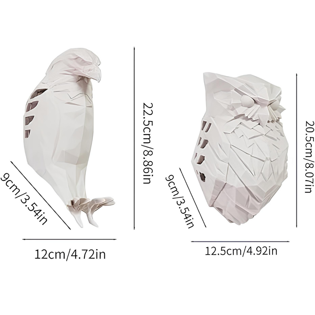 Papiermodell Eule und Falke, weiß, 3D-Dekoration, DIY-Bastelset, Wanddekoration, 22,5cm hoch.