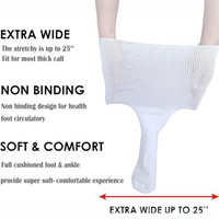 Extra breite, nicht bindende, weiche und bequeme weiße Socke für dicke Waden, Fußgesundheit.