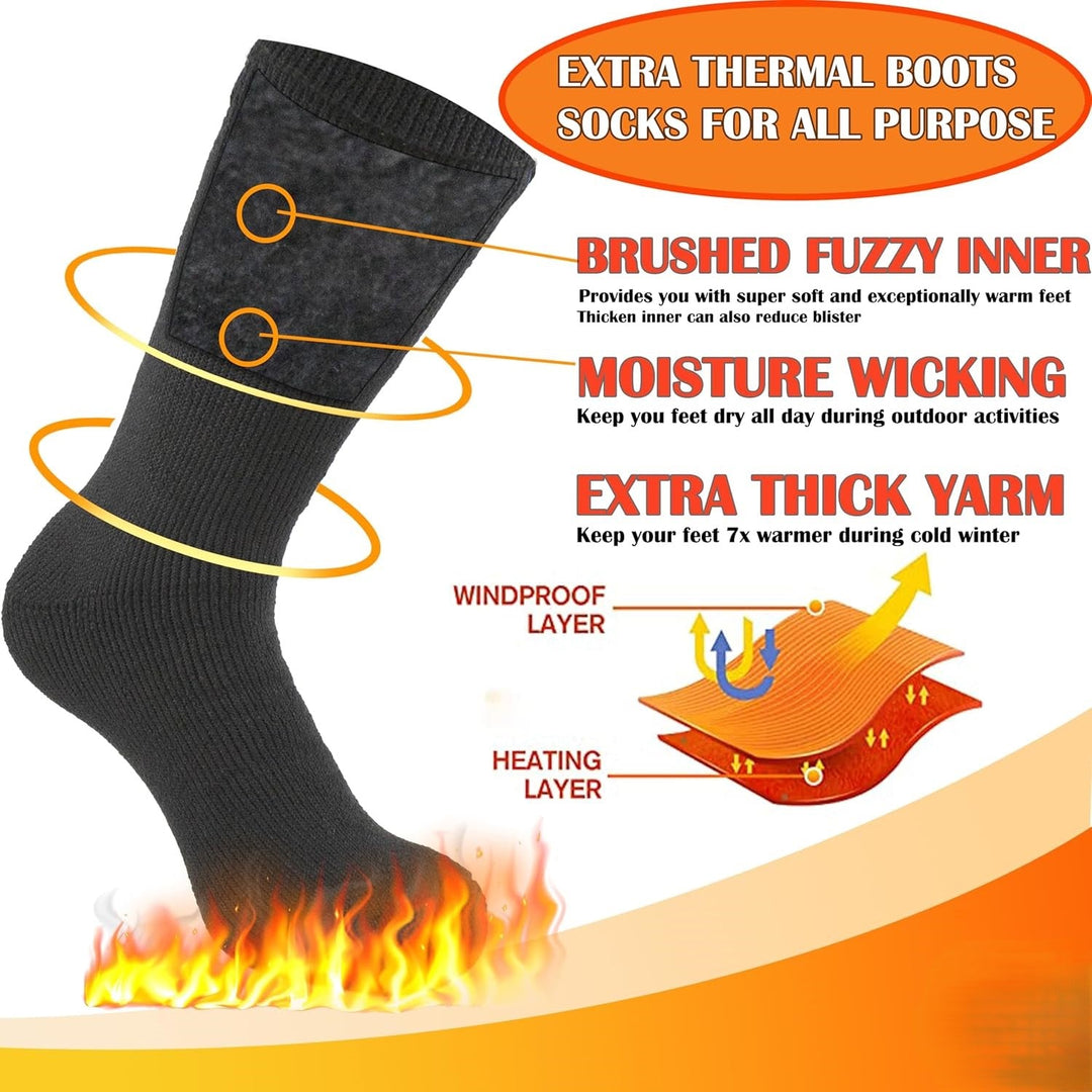 Schwarze Thermosocken mit gebürstetem Futter, feuchtigkeitsableitend, extra dick, winddicht.