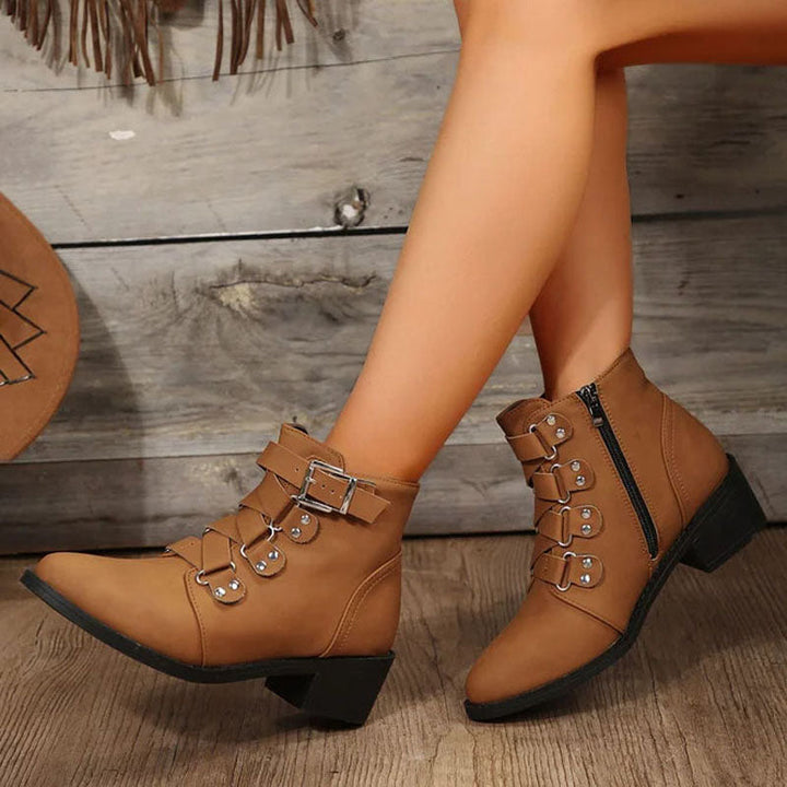 Damen Stiefeletten mit Blockabsatz im Vintage Look – Yolisa