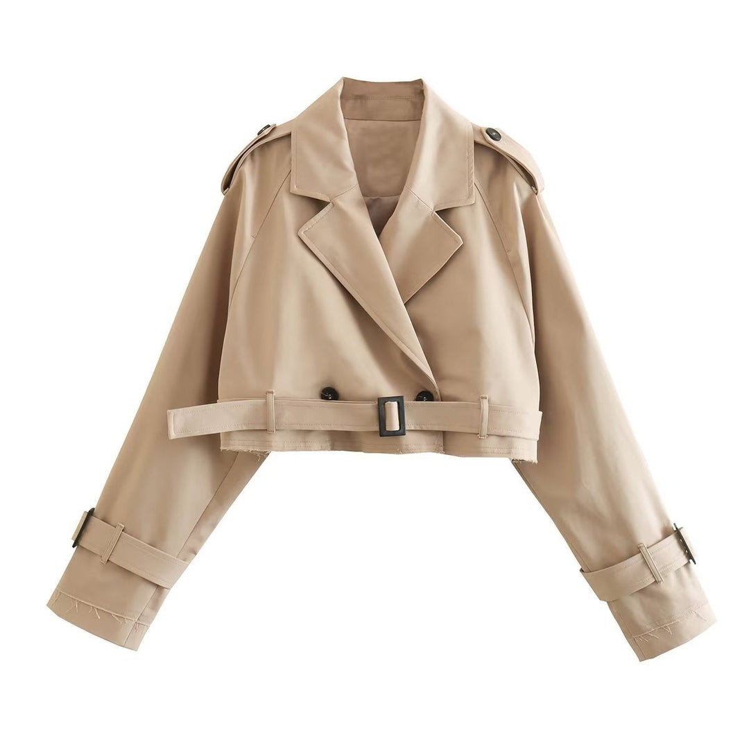 Herbstlicher Trendiger Kurzer Damen-Trenchcoat mit Gürtel – Amelie