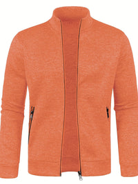 Orange Herren-Sweatjacke, Reißverschluss, Baumwolle, Freizeitmode, sportlich, bequem.