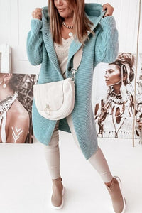 Damen Strickweste mit Kapuze und Knopfverschluss – Waldaine