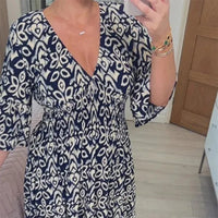 Lange Blumenkleid mit V-Ausschnitt – Liora