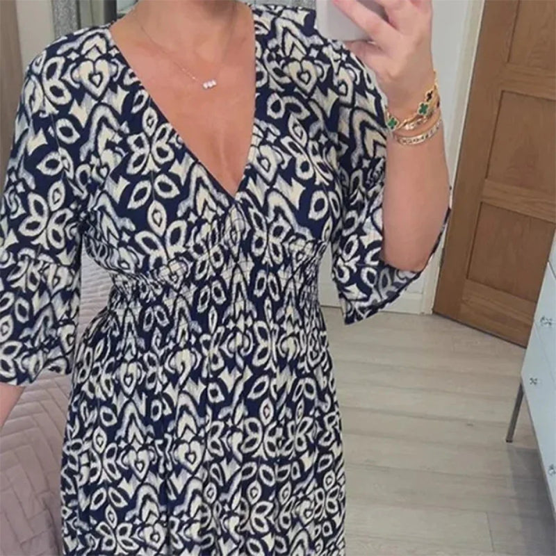 Lange Blumenkleid mit V-Ausschnitt – Liora