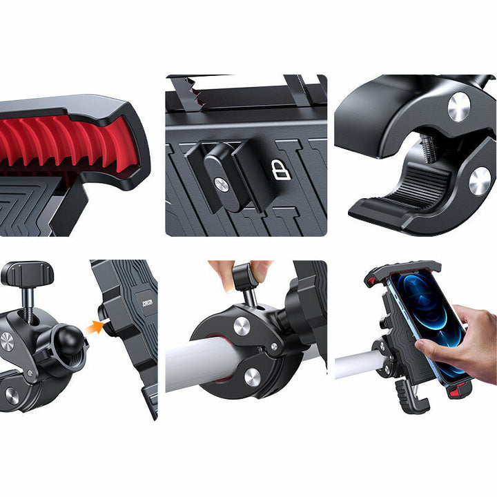 Fahrrad-Handyhalterung, schwarz, verstellbar, robust, für Smartphones, rutschfest, sicherer Halt.