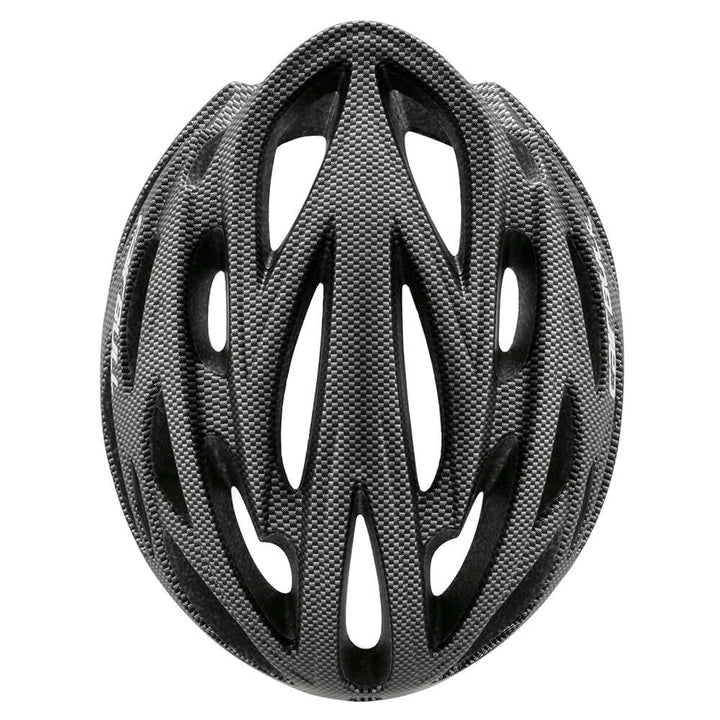 Schwarzer Fahrradhelm aus Carbonfaser, aerodynamisch, leicht, für Radsport und Sicherheit.
