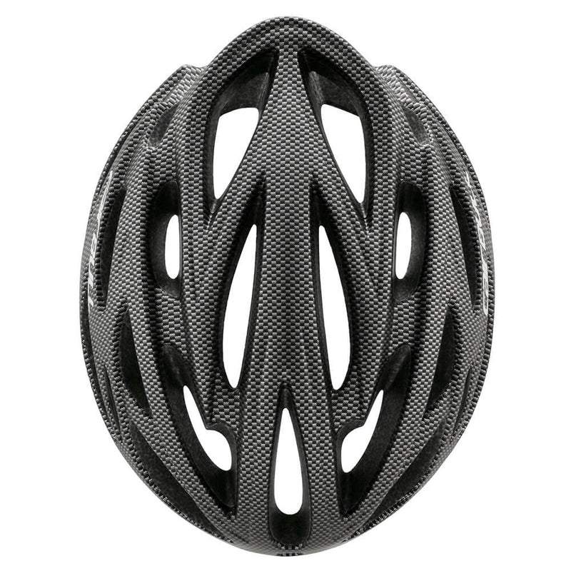 Schwarzer Fahrradhelm aus Carbonfaser, aerodynamisch, leicht, für Radsport und Sicherheit.