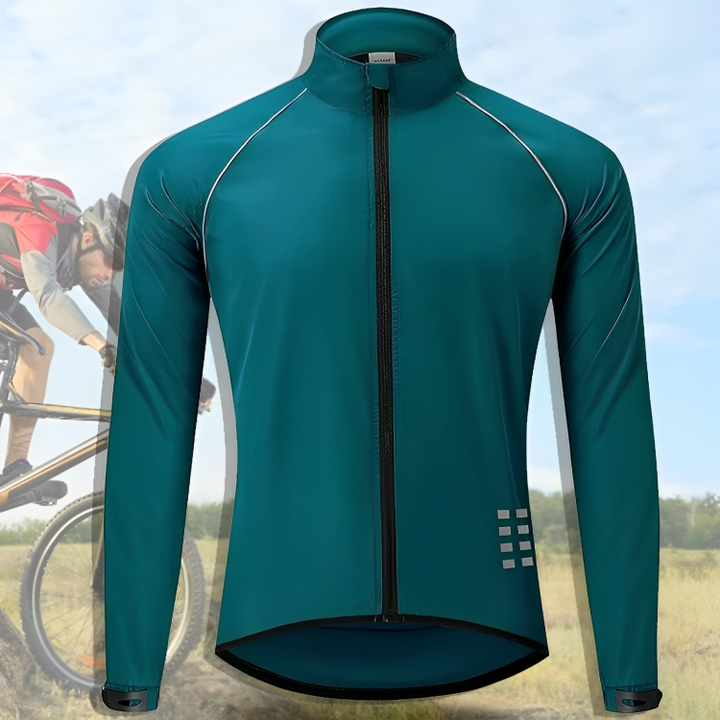Grüne Fahrradjacke für Herren, winddicht, atmungsaktiv, ideal für Outdoor-Aktivitäten.
