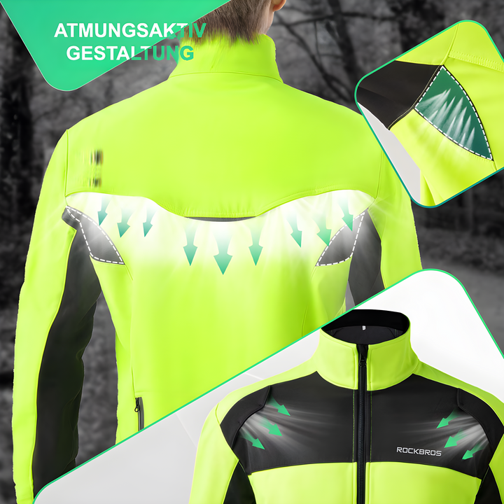 Neongelbe Fahrradjacke, atmungsaktiv, mit reflektierenden Elementen, ideal für Radsport.