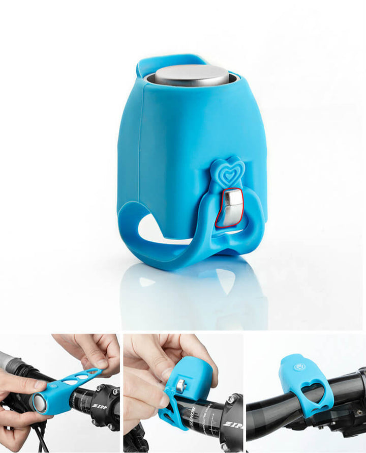 Blaue Fahrradklingel aus Silikon, einfach zu montieren, wetterfest, für Lenker geeignet.