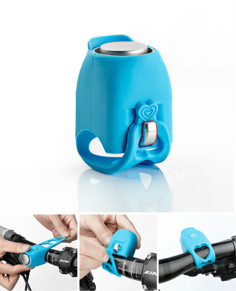 Blaue Fahrradklingel aus Silikon, einfach zu montieren, wetterfest, für Lenker geeignet.