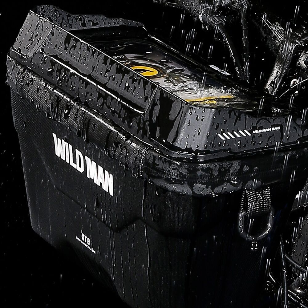 Wasserdichte Fahrradlenkertasche Wild Man, schwarz, robust, für Outdoor-Aktivitäten.