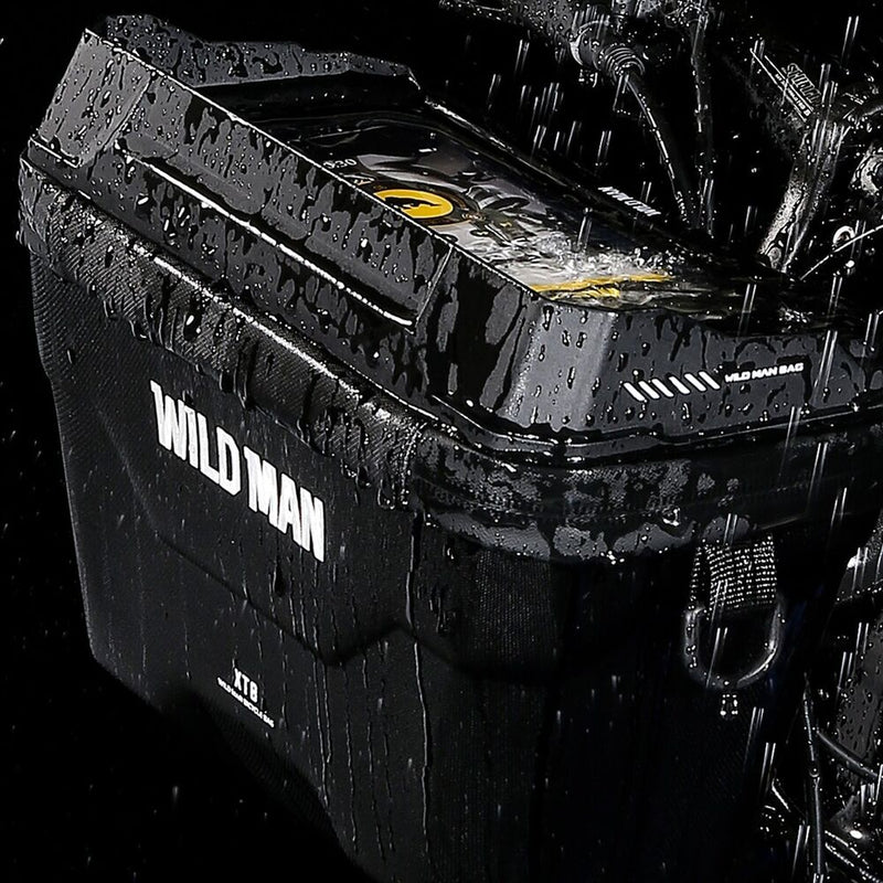 Wasserdichte Fahrradlenkertasche Wild Man, schwarz, robust, für Outdoor-Aktivitäten.