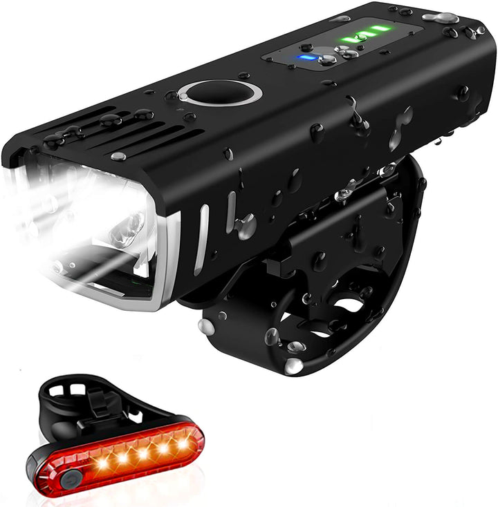 Wasserdichtes LED-Fahrradlicht-Set, schwarz, USB-aufladbar, Vorder- und Rücklicht.