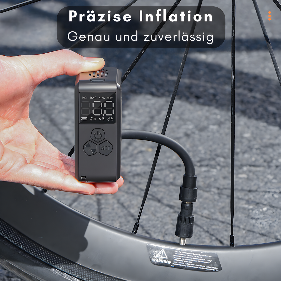 Elektrische Fahrradpumpe, digital, schwarz, tragbar, präzise Druckanzeige, für Reifeninflation.
