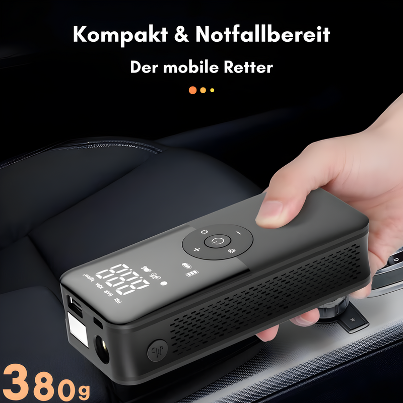 Tragbare elektrische Luftpumpe, schwarz, digitaler Bildschirm, kompakt, 380g, für Auto und Fahrrad.