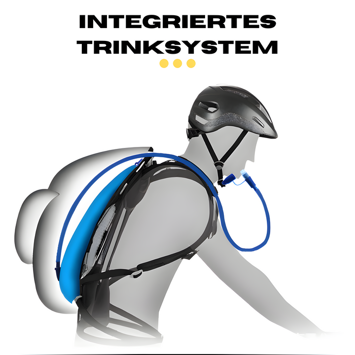 Fahrradrucksack mit integriertem Trinksystem, schwarz, ideal für Radfahrer, Outdoor-Aktivitäten.