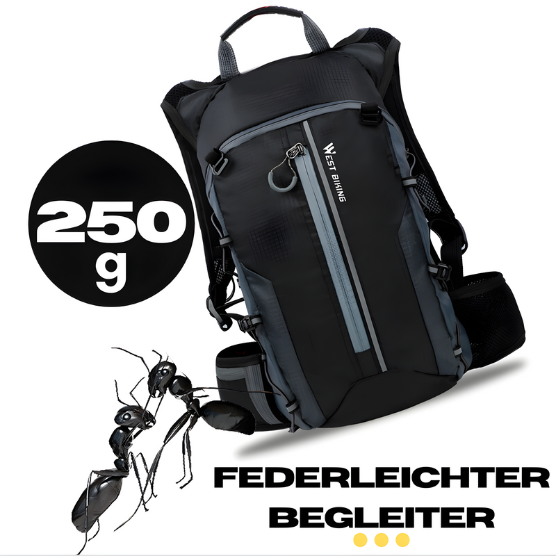 Schwarzer, ultraleichter 250g Fahrradrucksack mit Ameisenmotiv, ideal für Outdoor-Aktivitäten.